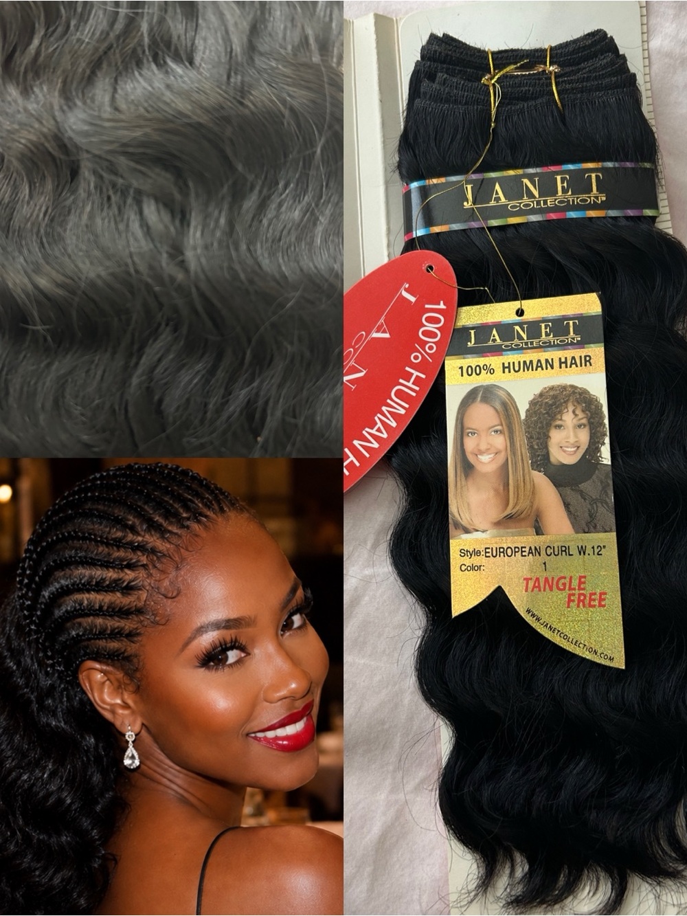 Janet Collection Human Hair European Curl Extensions 12” - Color 1B